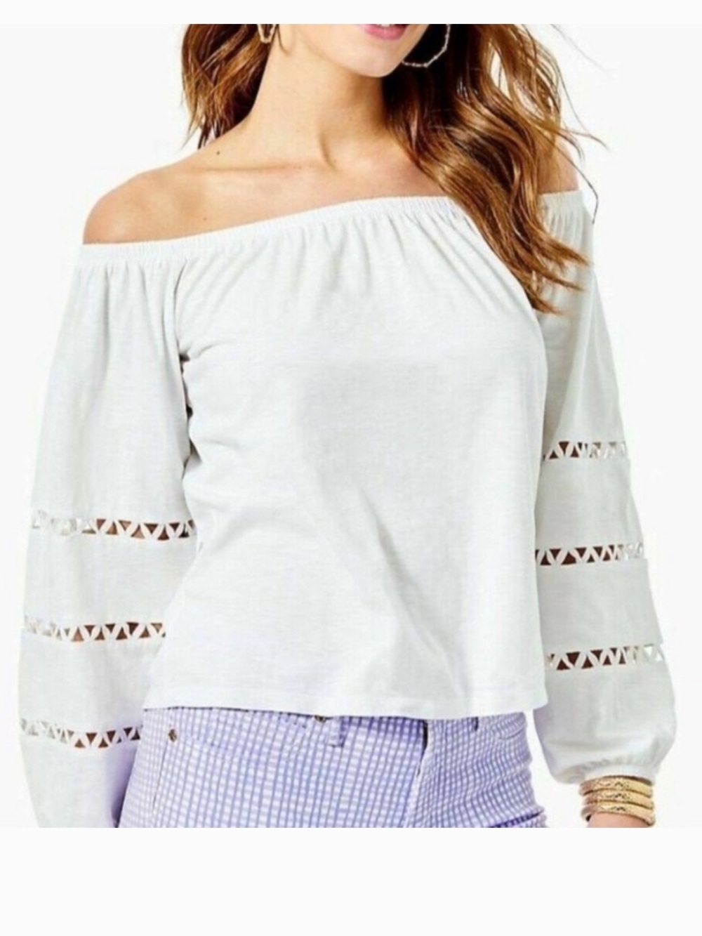 Lily Pulitzer Off The Shoulder Katt Long Sleeve Top With Cut Out Detail Large